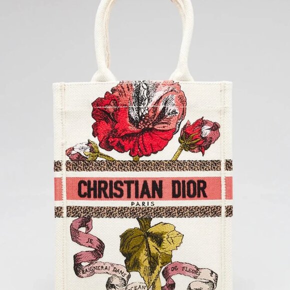 Christian Dior Latte Multicolor Canvas Fleurs Bibliques Vertical Book Tote Bag - Picture 1 of 8
